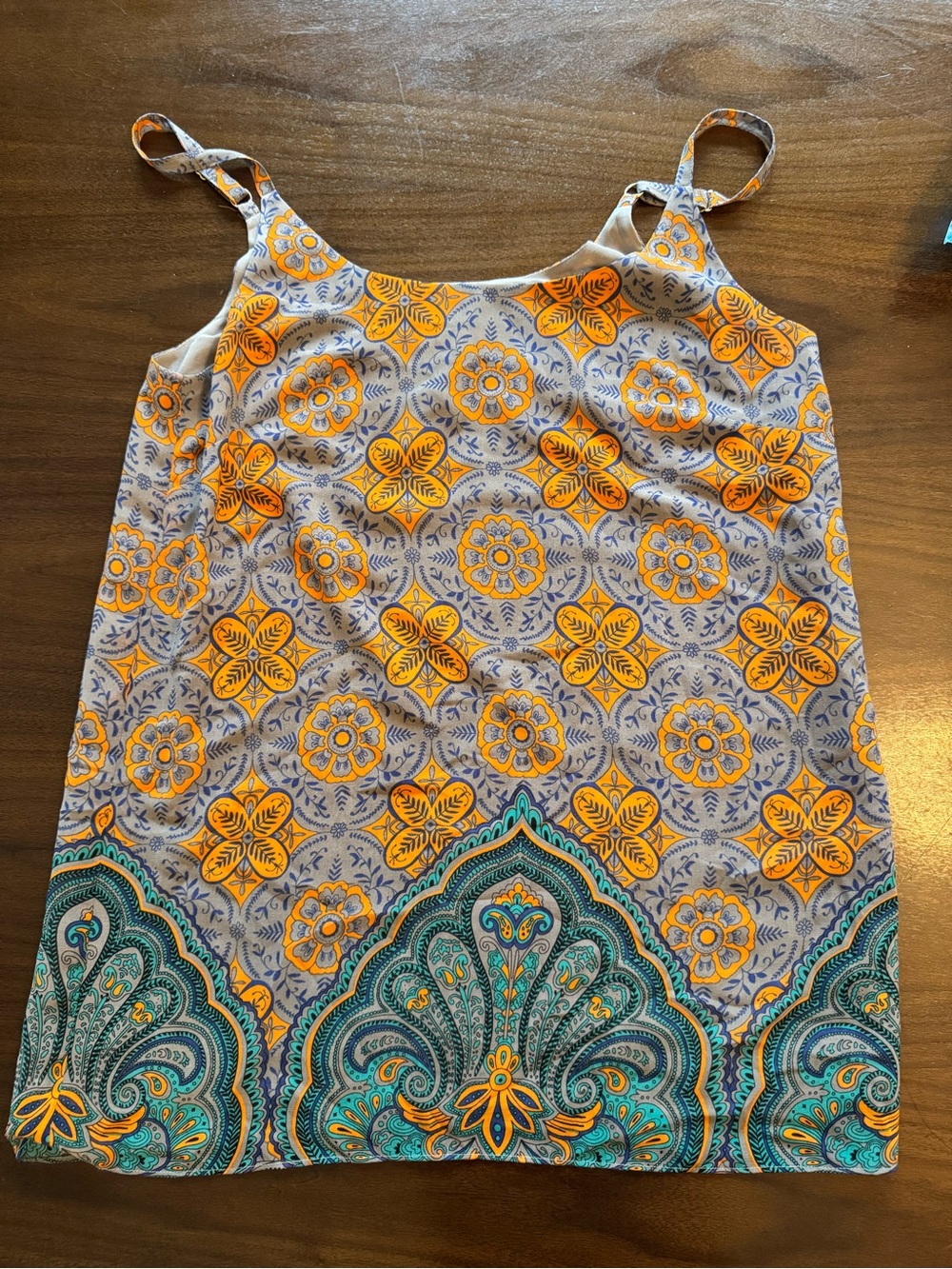 CAbi Yellow & Teal Printed Spaghetti-Strap Tank